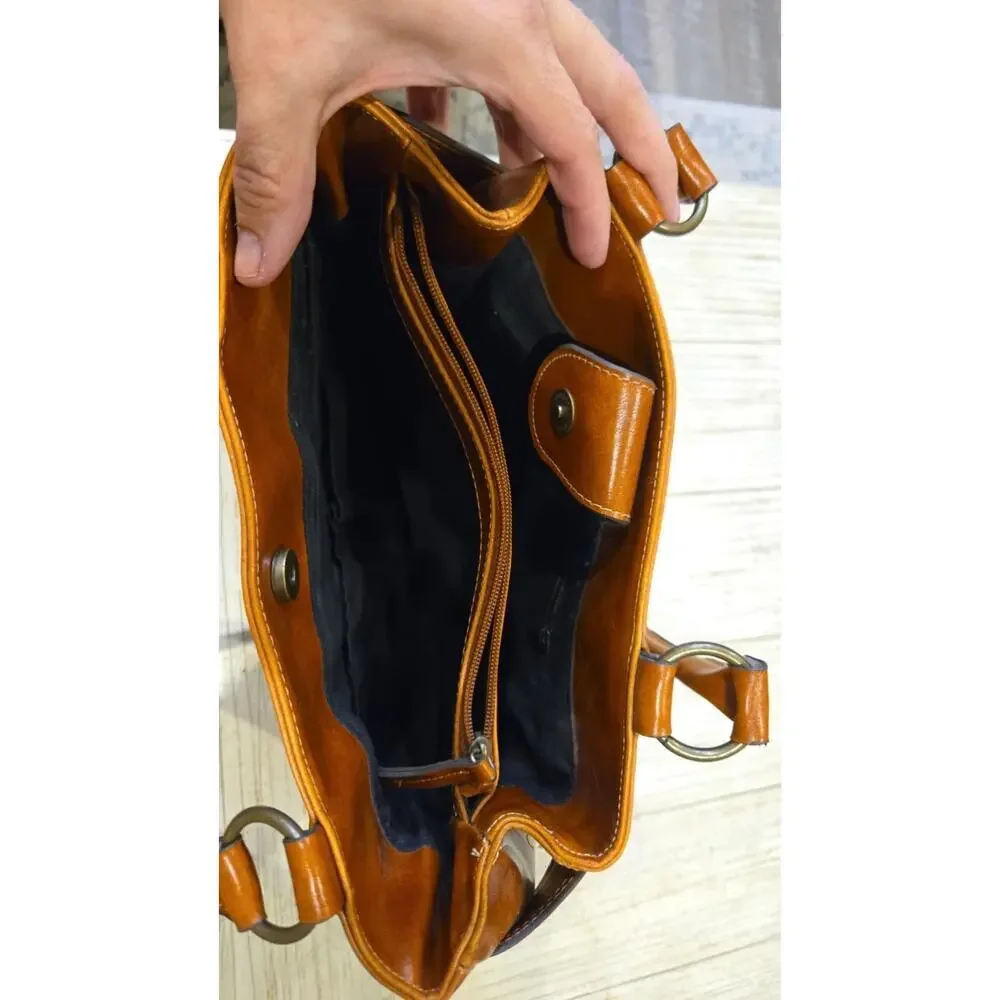 Giani Bernini Women's Saddle Brown Leather‎ Satchel Bag with Turn Lock Closure